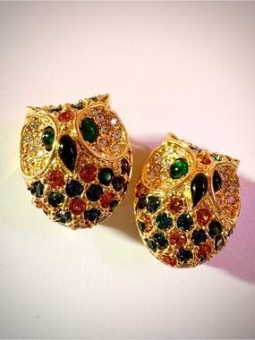 Vintage Joan Rivers Goldtone Owl Clip-On Earrings